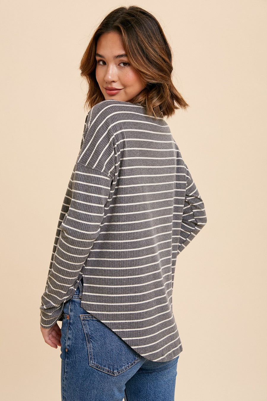 “Blanche” Striped Ribbed Long Sleeve