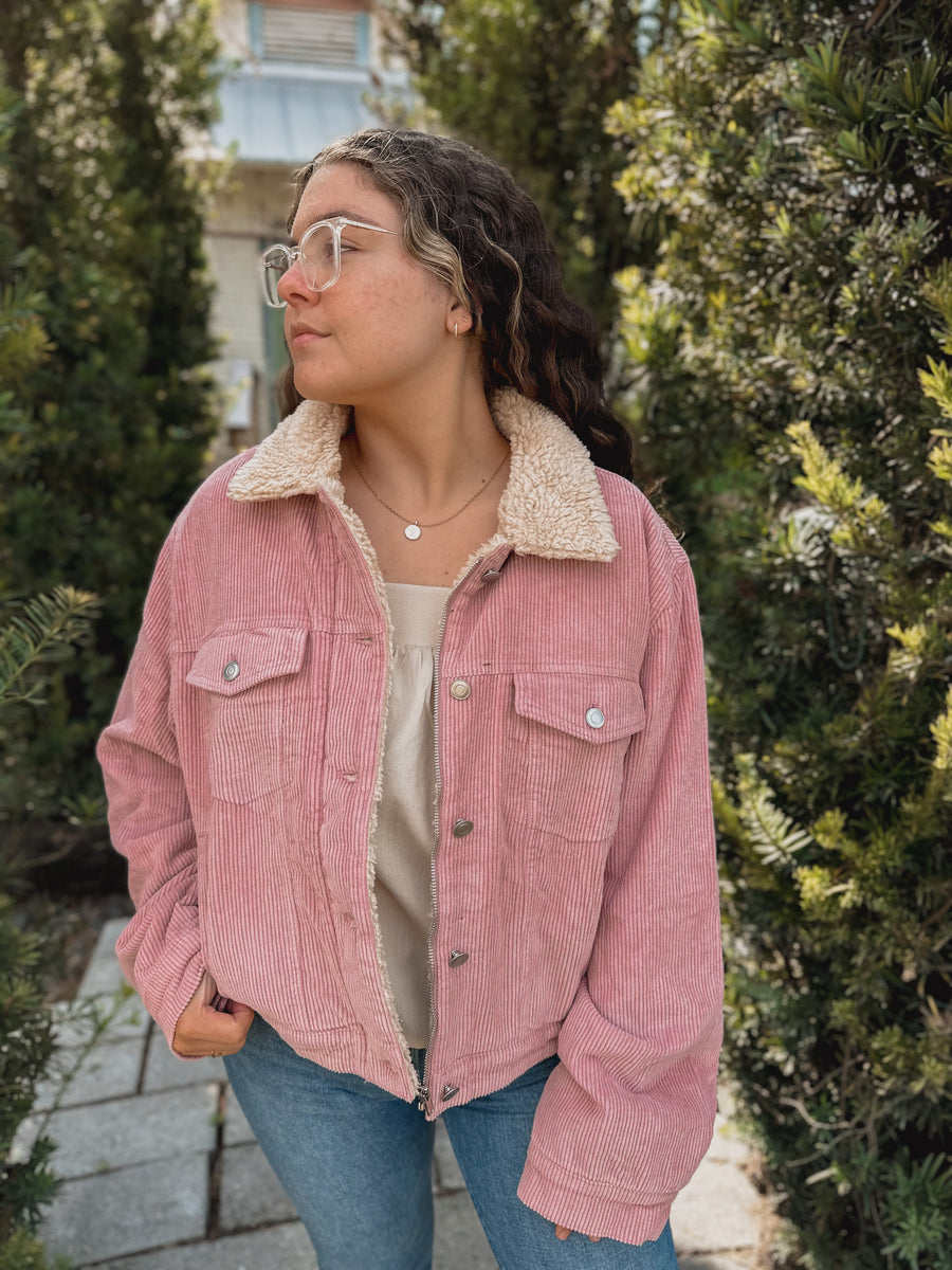 “Beatrice” Pink Corduroy Sherpa Jacket