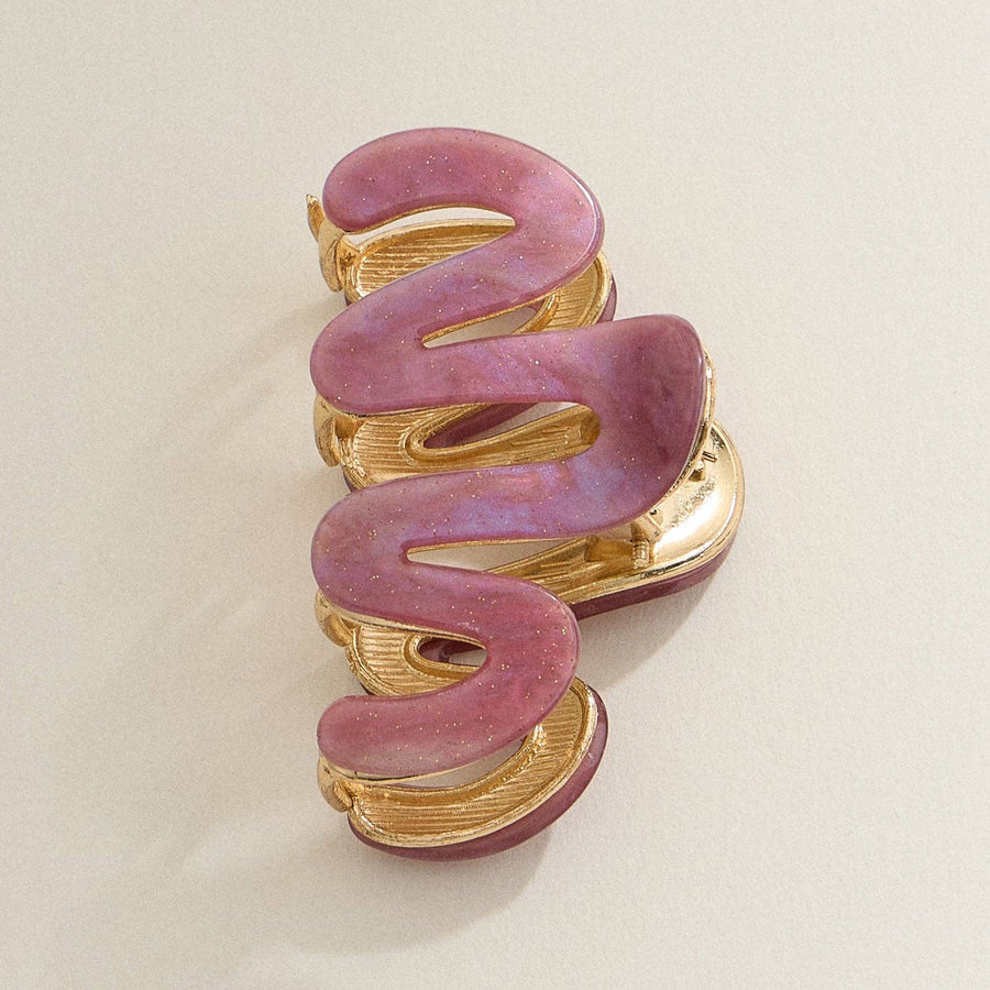 Burgundy Wavy Matte Claw Clip with Gold Accents
