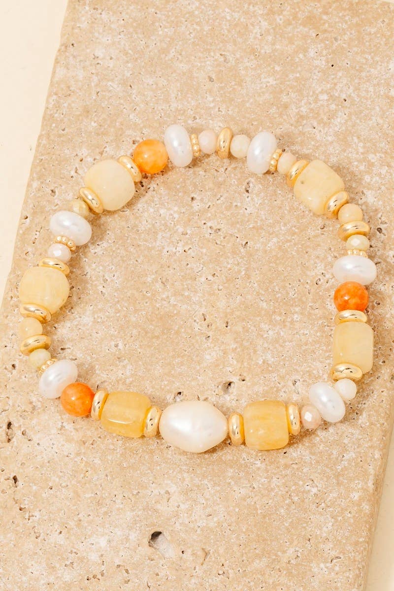 Mixed Stone And Pearl Beaded Bracelet