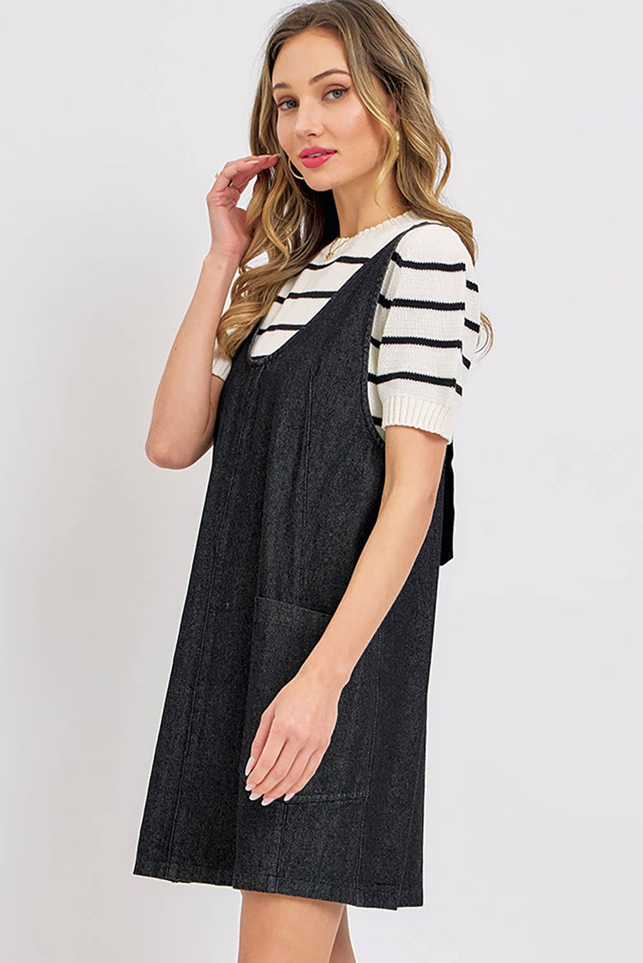 “Margo” Black Overall Denim Dress