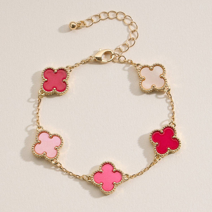 Multi Fushia + Gold Clover Charm Bracelet