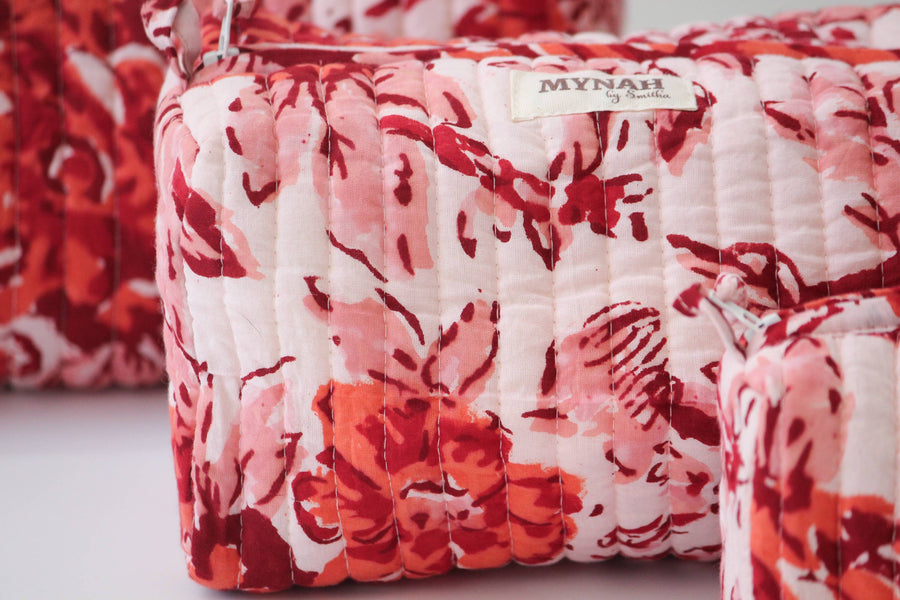 Terracotta floral print travel/makeup/organizer/bag