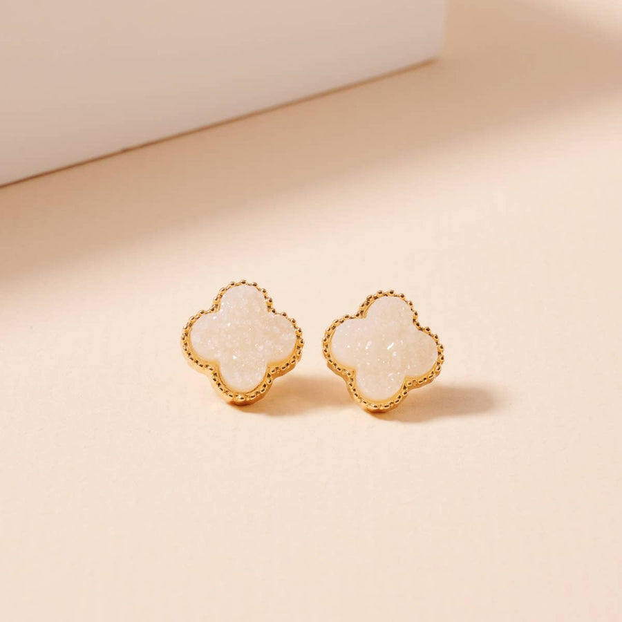 Clover Stone Stud Ivory Earrings