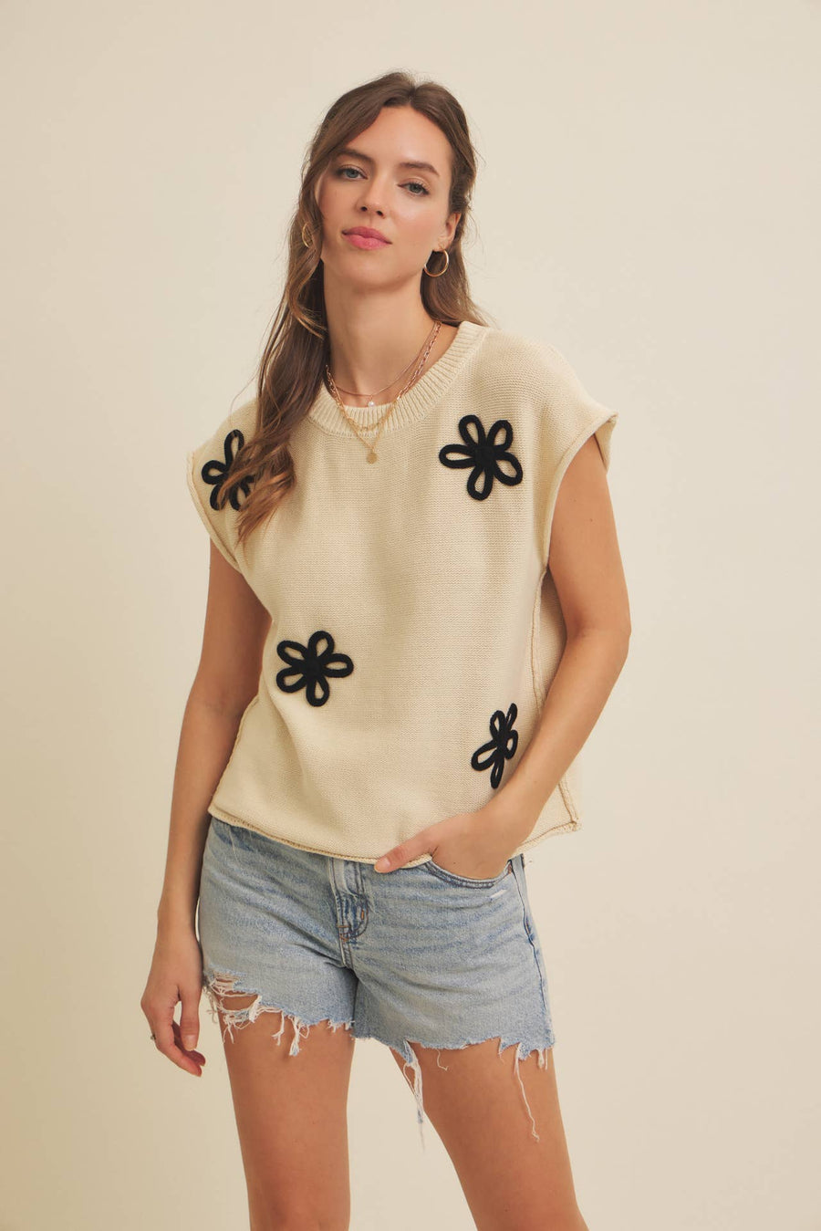 “Elsie” Oversized Embroidered Navy Sweater Vest