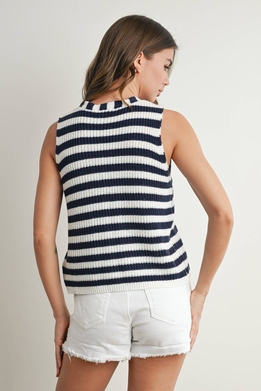 “Sophie” Striped Front Button Sweater Vest