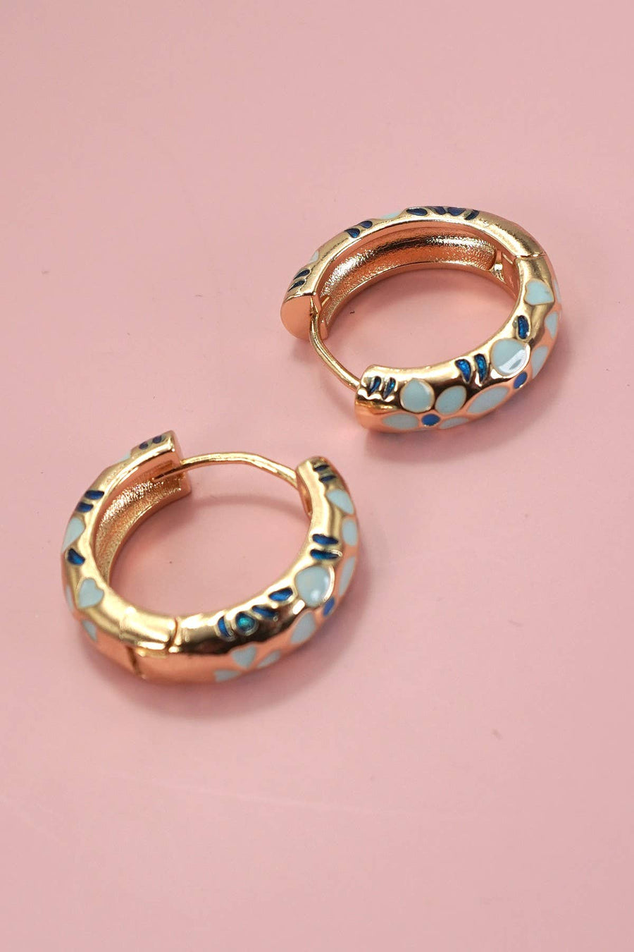 Blue Enamel Flower Hoop Earrings