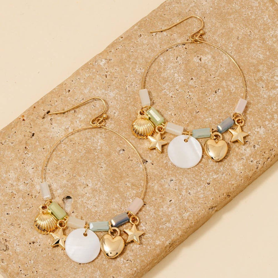 Sea Life Charm Hoop Dangle Earrings