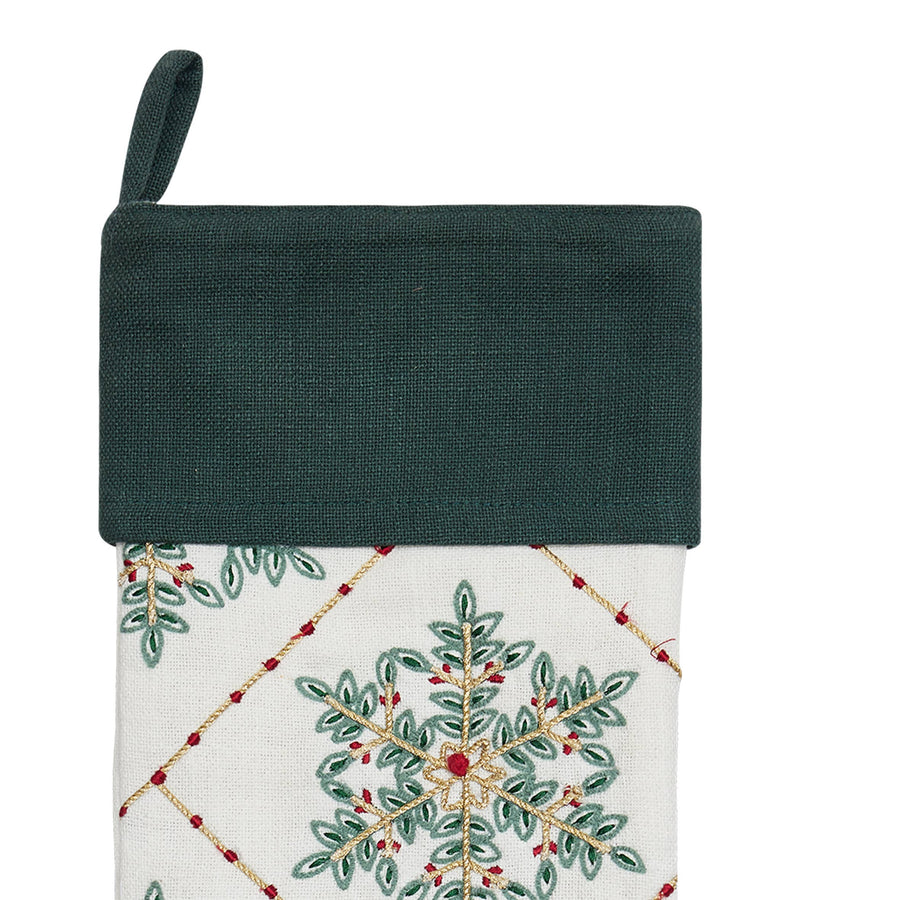 Festive Greenery Snowflakes Embroidered Stocking