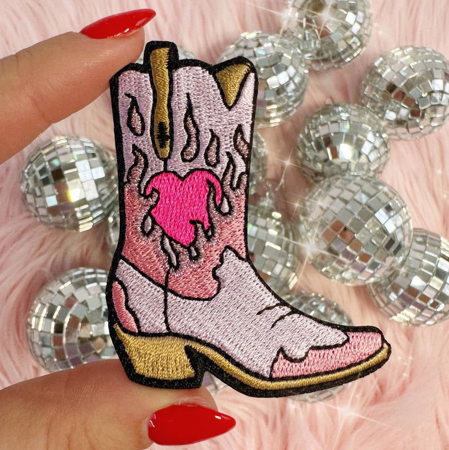 Burning Love Cowgirl Boot Patch, Pink or Lilac