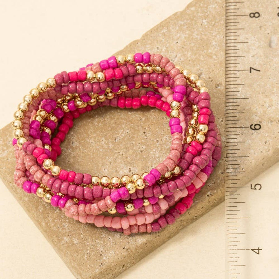 Assorted Pink Tones Seed Beaded Bracelet Set