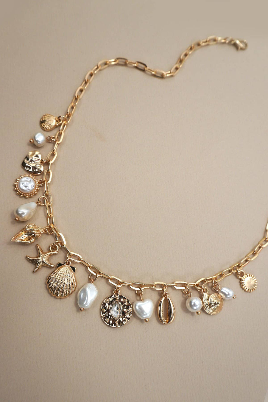 Sea Shell Pearl Charm Necklace