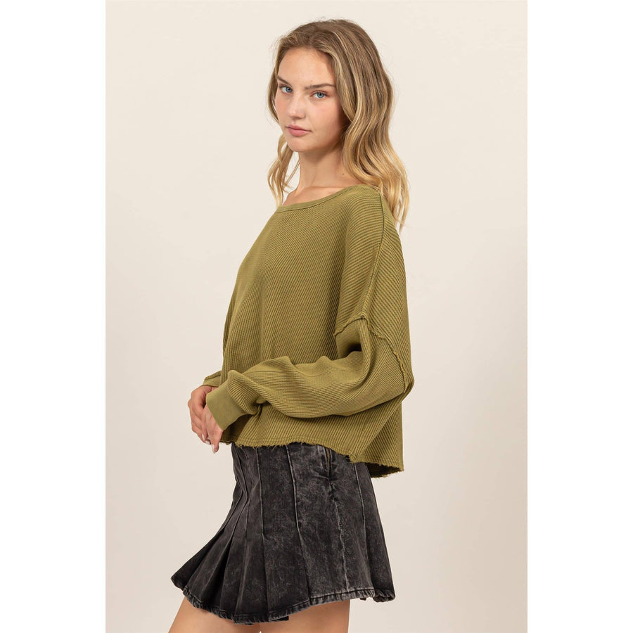 “Aelin” Dropped Shoulder Relaxed Waffle Knit Top