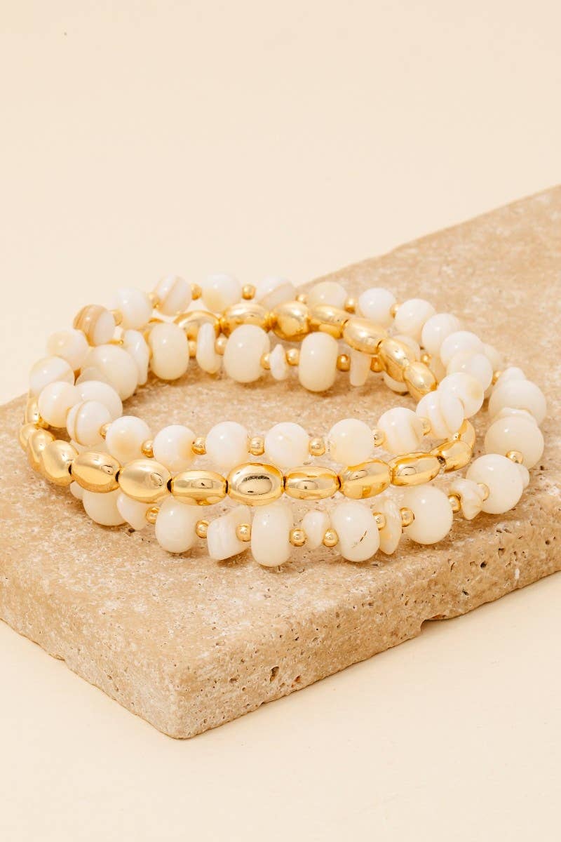 Stone + White Beaded Bracelet Set
