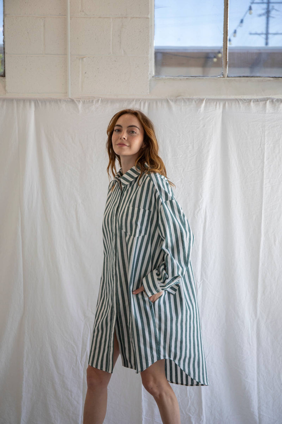 “Alana” Striped Green & White Dress