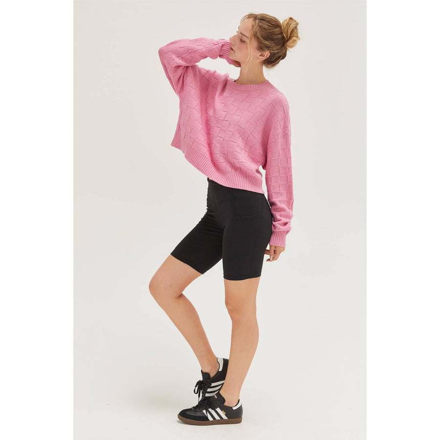 “Delaney” Pink Long Sleeve Square Texture Sweater