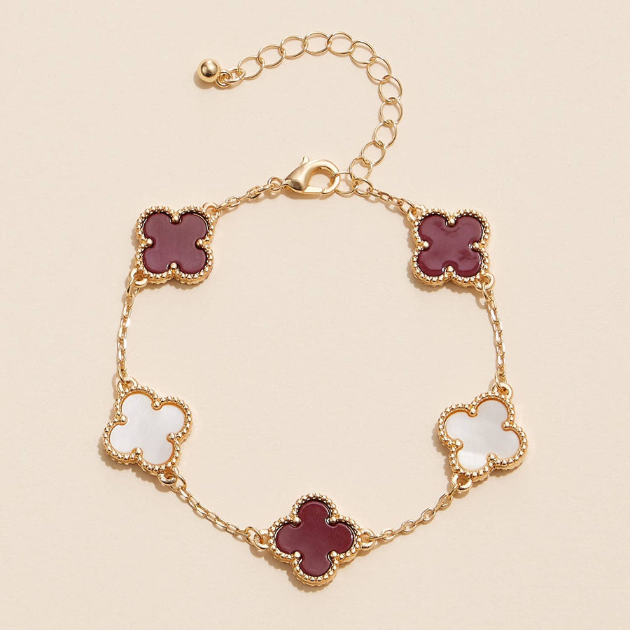 Burgundy + White Clover Charm Bracelet