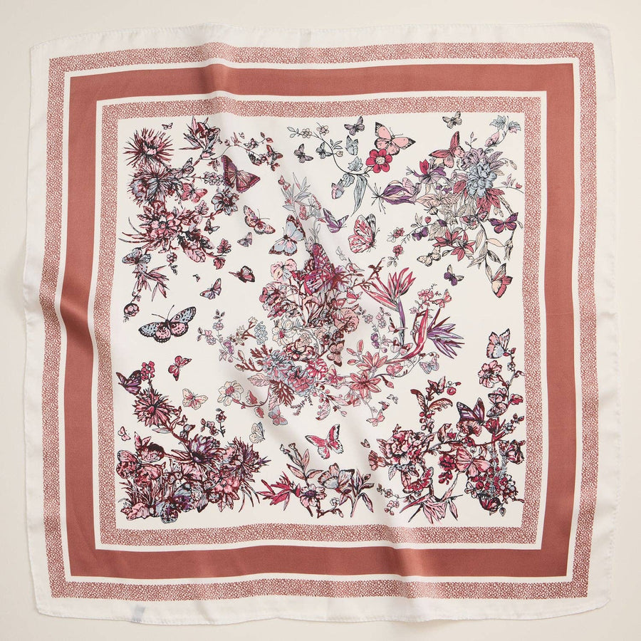 Rose Floral Butterfly Silk Square Scarf