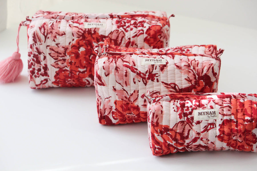 Terracotta floral print travel/makeup/organizer/bag