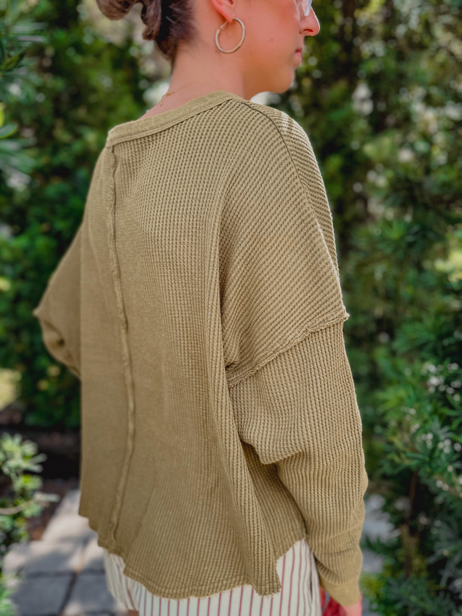 “Aelin” Dropped Shoulder Relaxed Waffle Knit Top