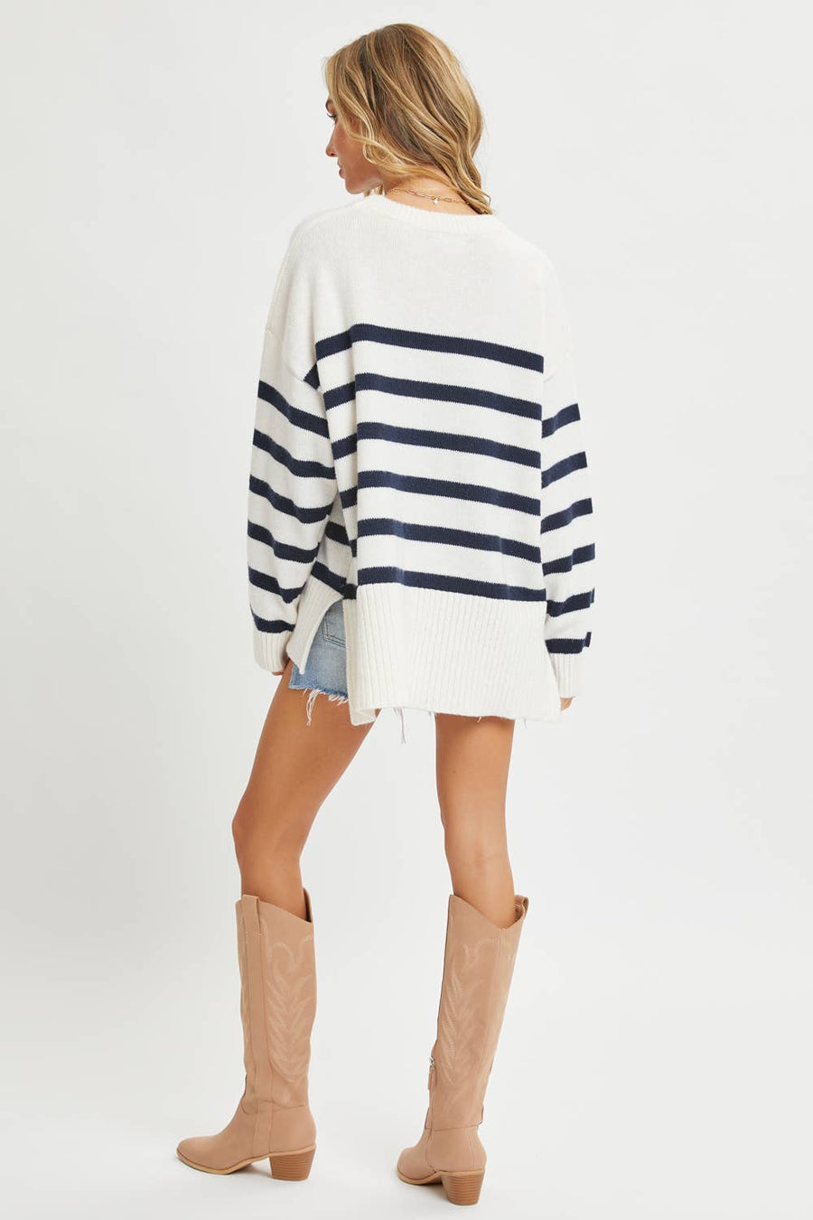 “Sigrid” Striped Pullover Oversize Sweater Blue Willow Collection