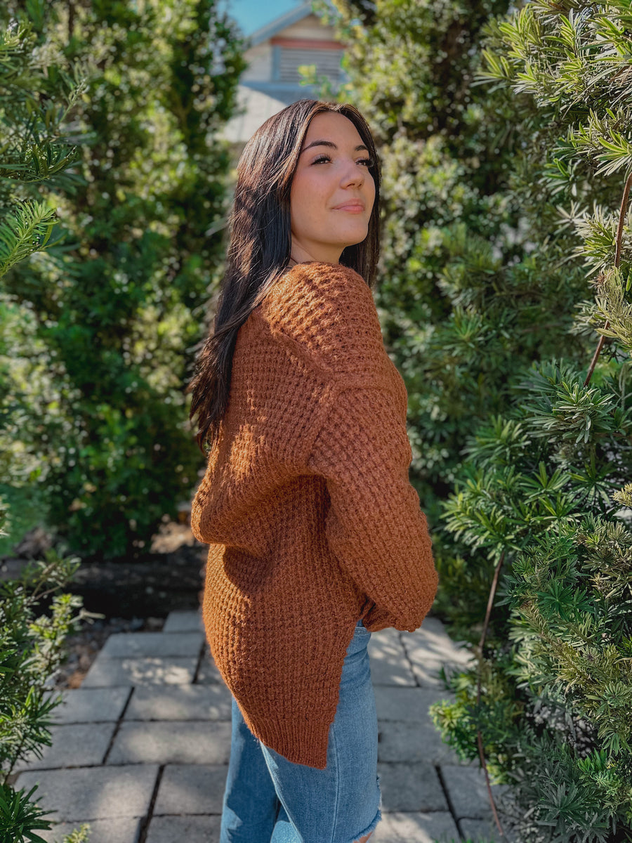 “Maeve” Chunky Knit Rust High Low Sweater