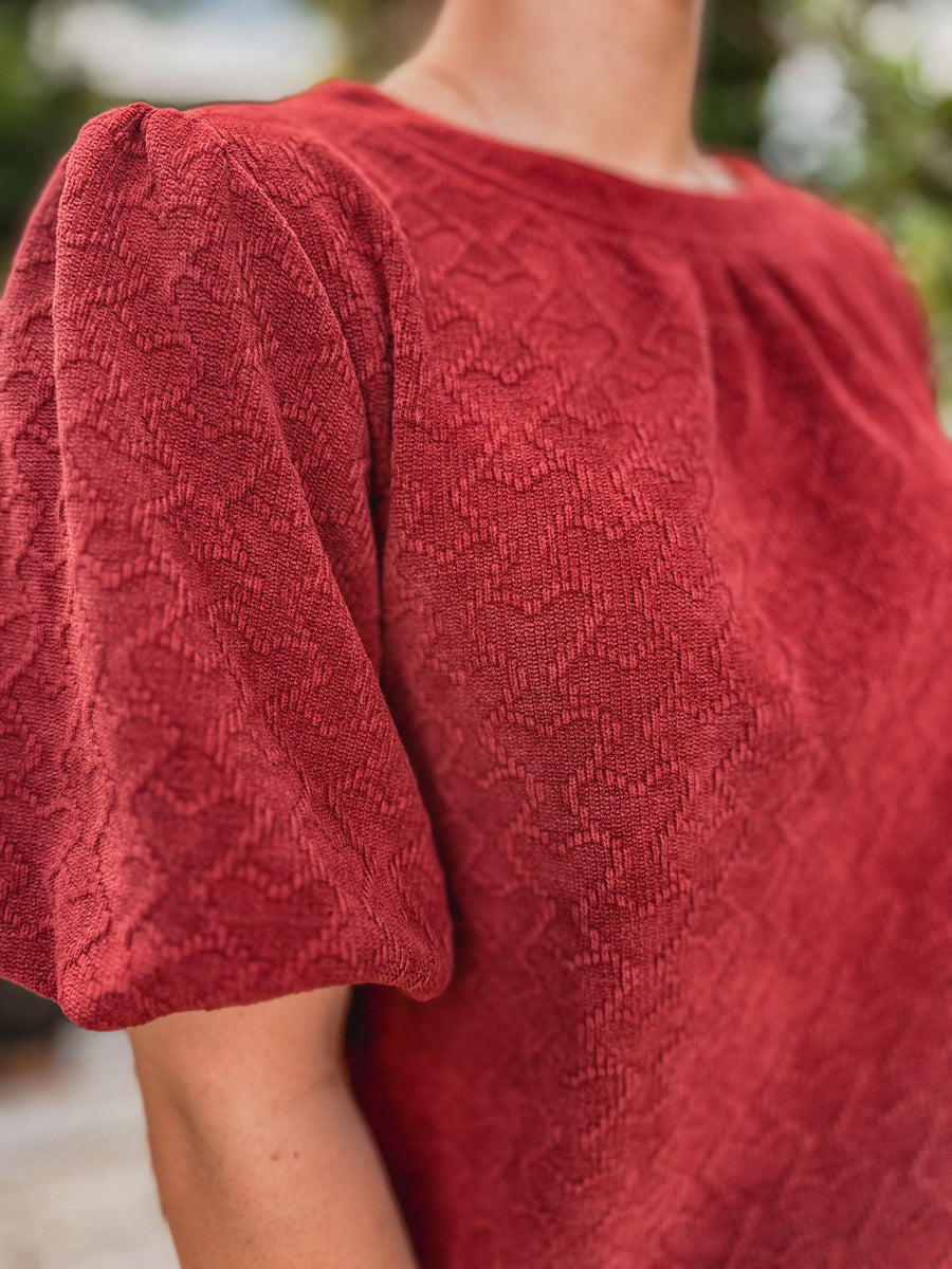 “Valerie” Burgundy Top with Heart Detailing