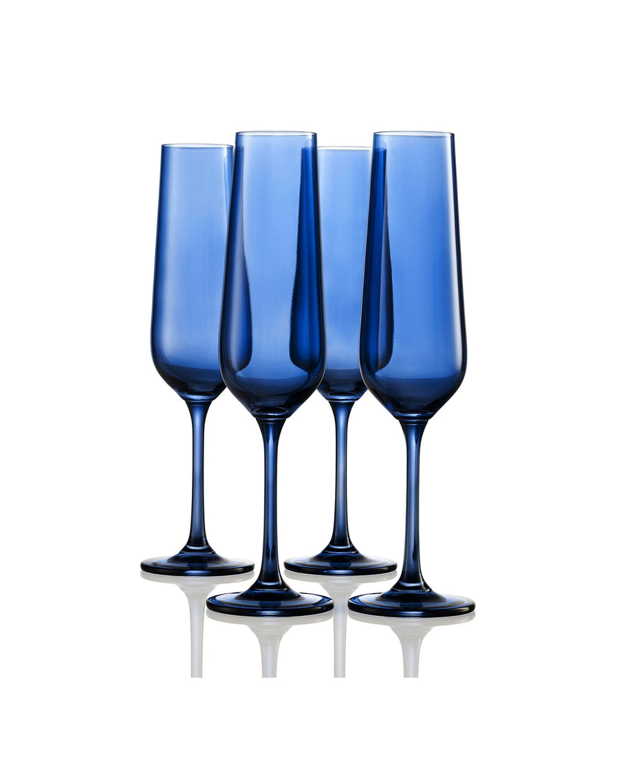 Set of Four Colored Champagne Flutes