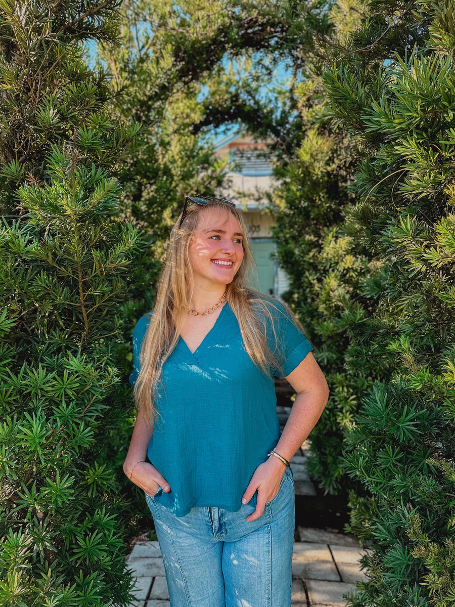 “Trudie” Teal Basic Top
