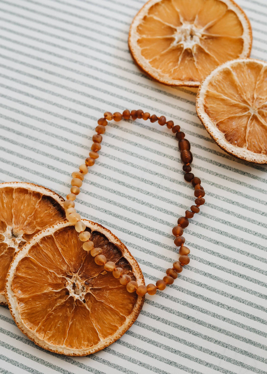 Raw Baltic Amber & Sunflower Necklace Baby