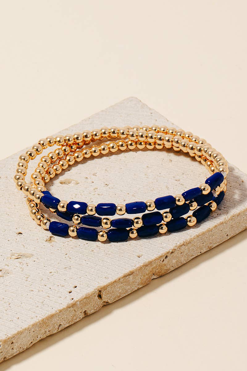 Navy Metallic Glass Beaded Bracelet Set