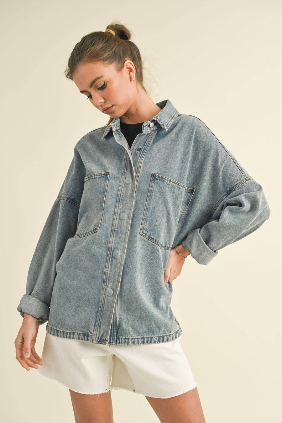 “Jen” Washed Denim Snap Jacket