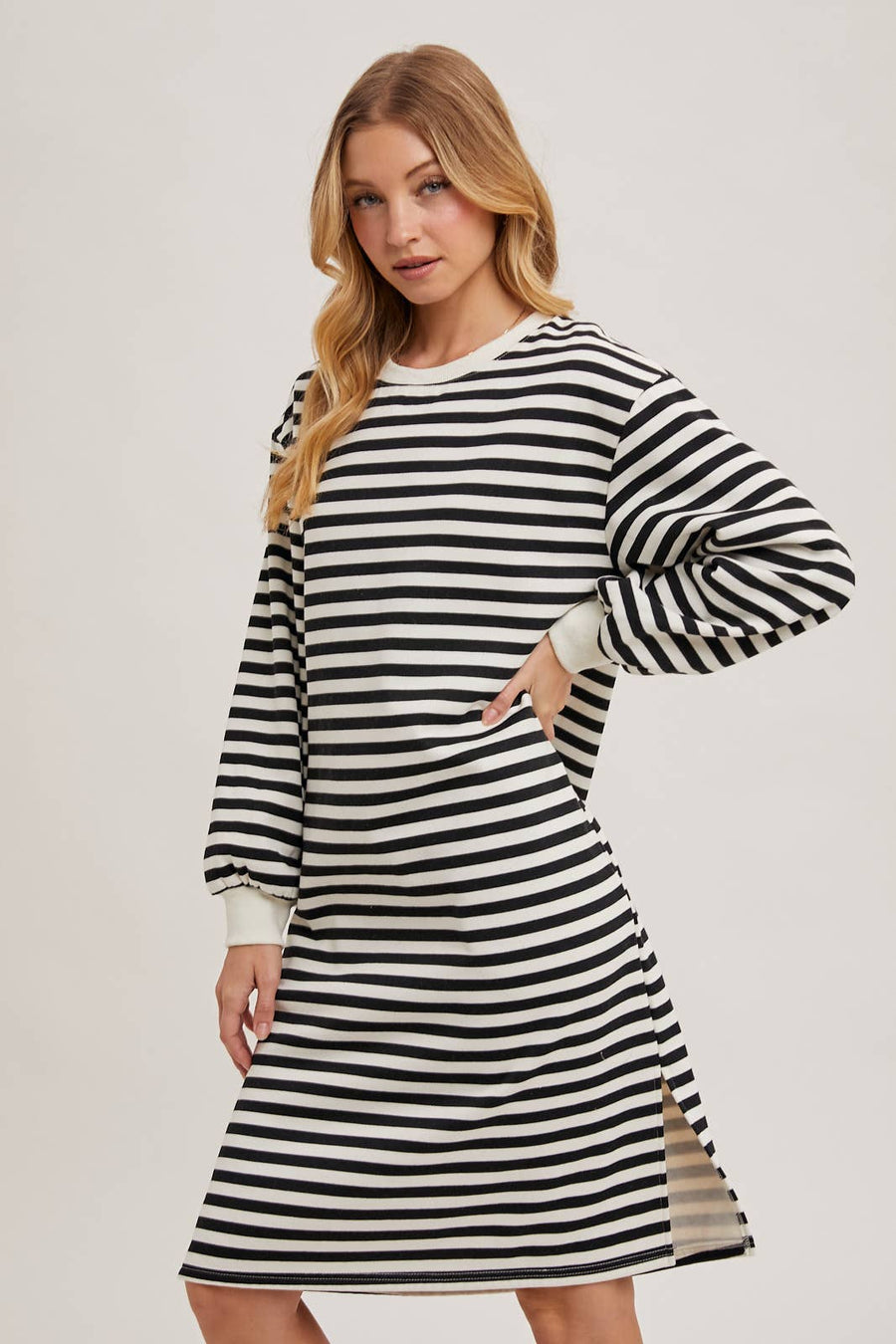 “Teresa” French Terry Striped T-Shirt Dress