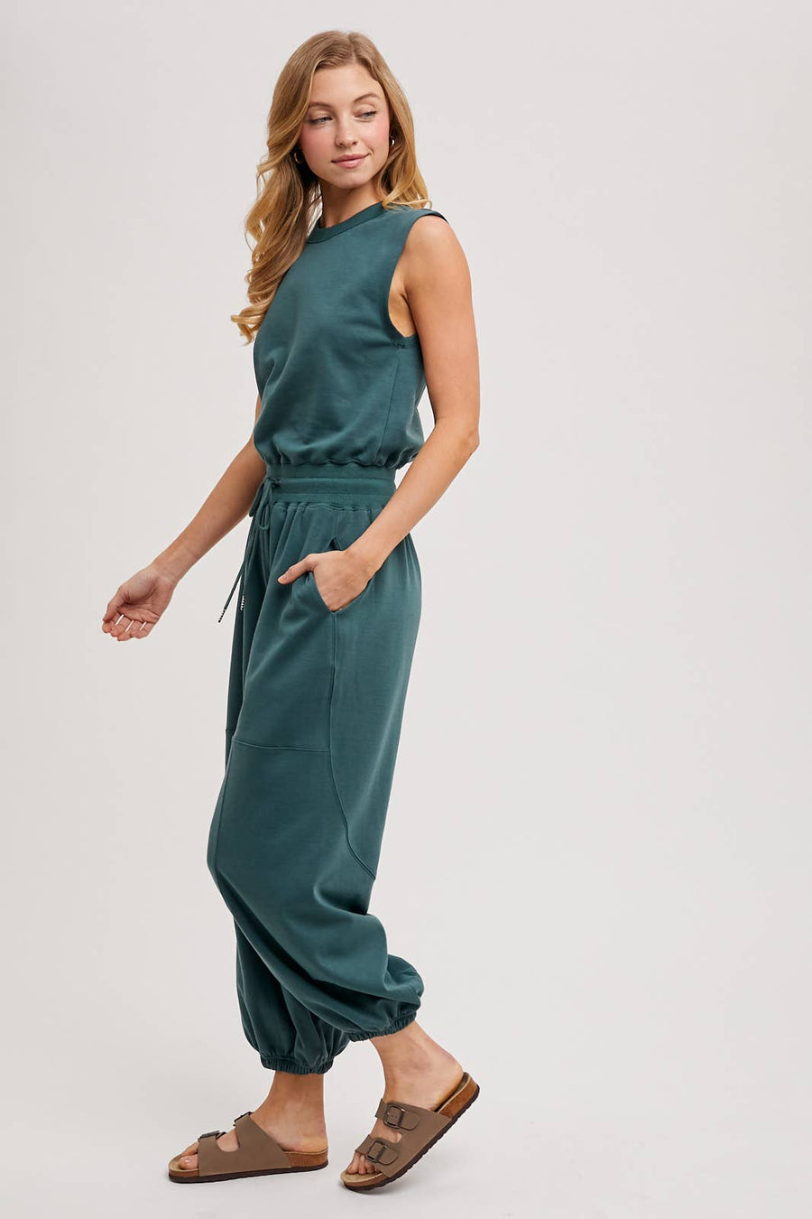“Jessi” Drawstring Waist Knit Active Jumpsuit
