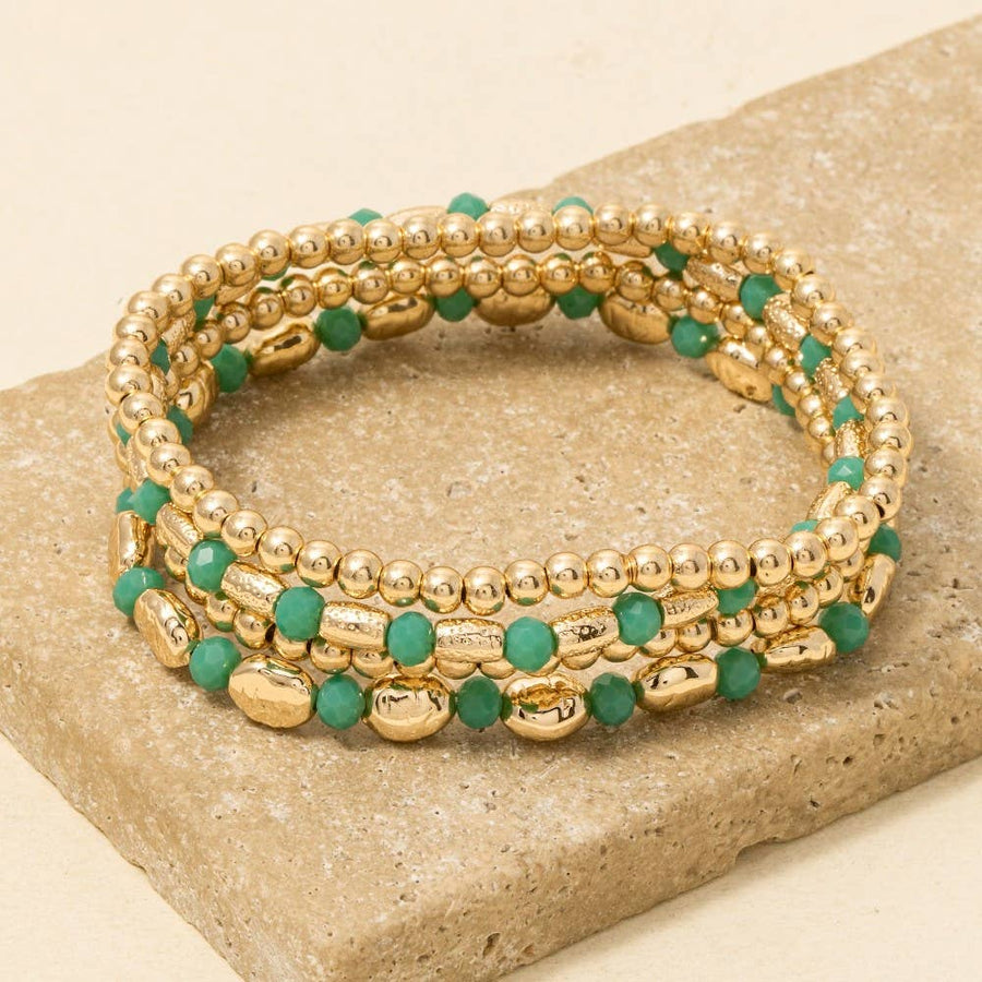Assorted Faceted And Metallic Beaded Bracelet Set