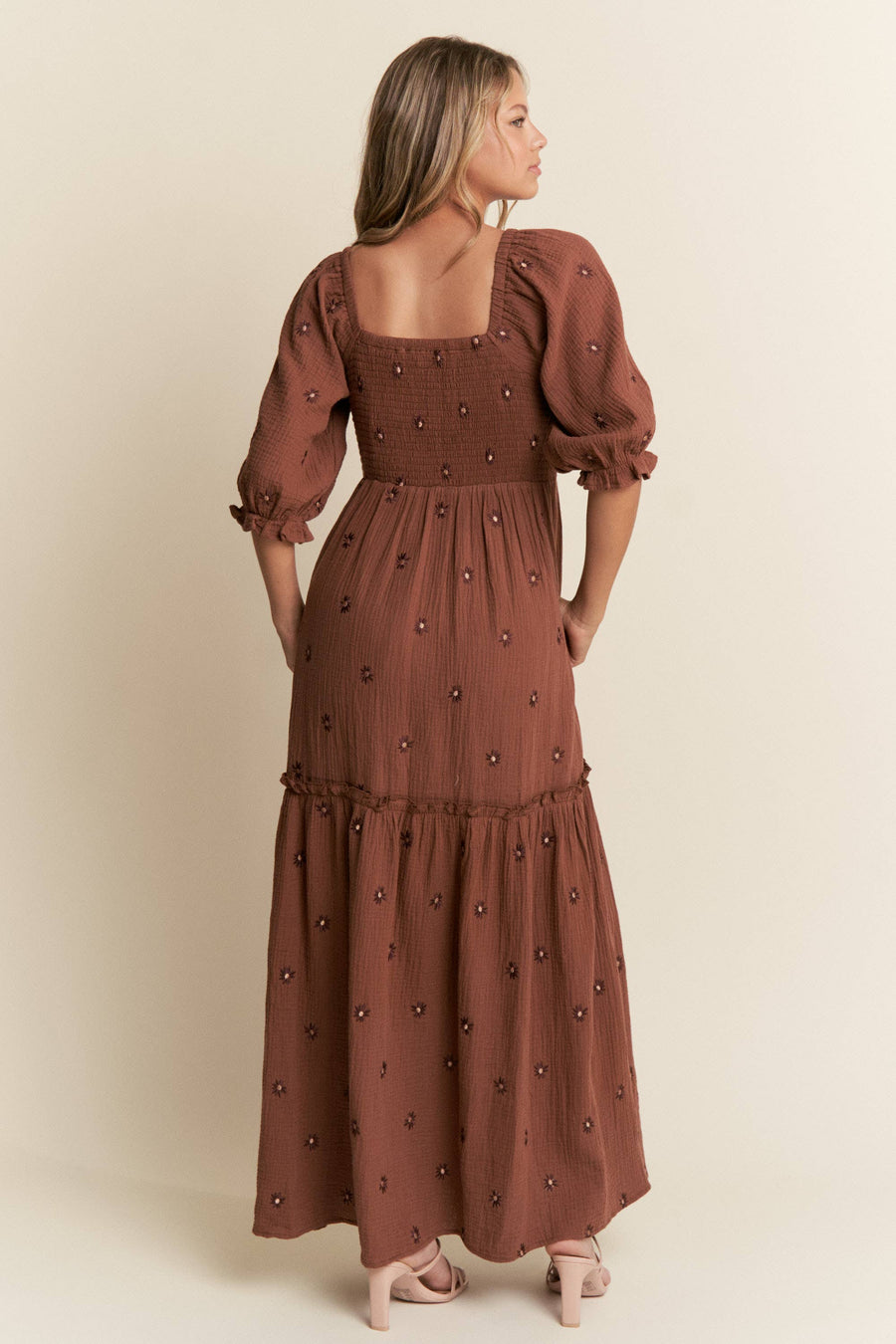 “Valerie” Floral Embroidered Tiered Maxi Dress