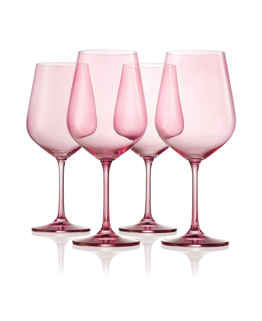 Set of Four Colored Red Wine Glasses