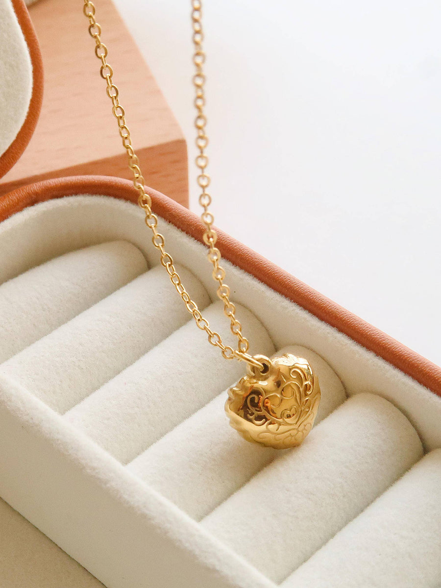 Josie Gold Non-Tarnish Vintage Heart Pendant Necklace