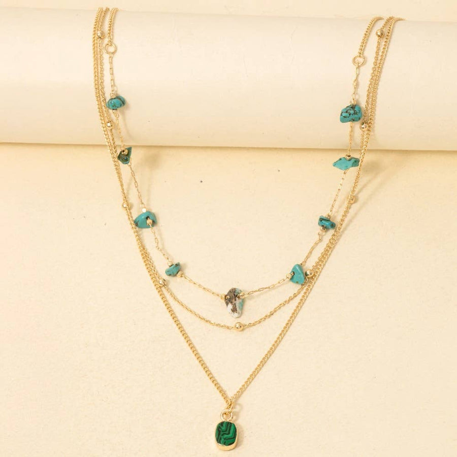 Pendant Layered Chains Necklace in Turquoise