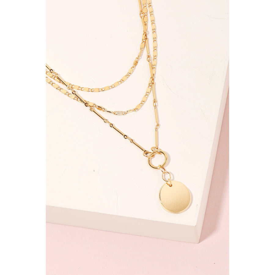 Disc Pendant Layered Chains Necklace