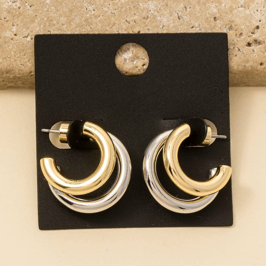 Gold Dipped Two Tone Layered Hoop Earrings
