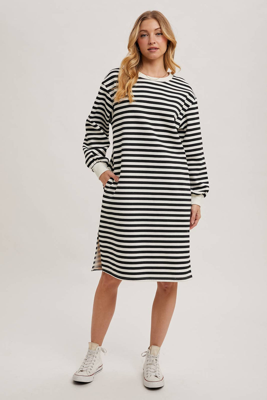 “Teresa” French Terry Striped T-Shirt Dress