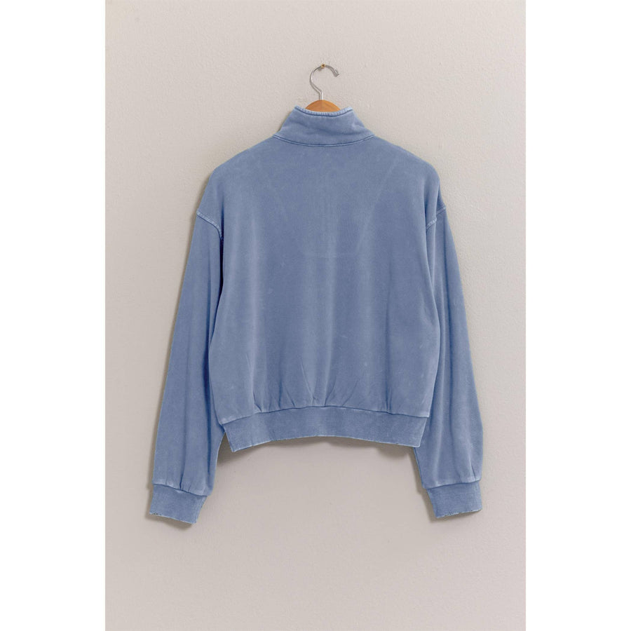 “Zenna” Grey Blue Half Zip Pullover Sweather