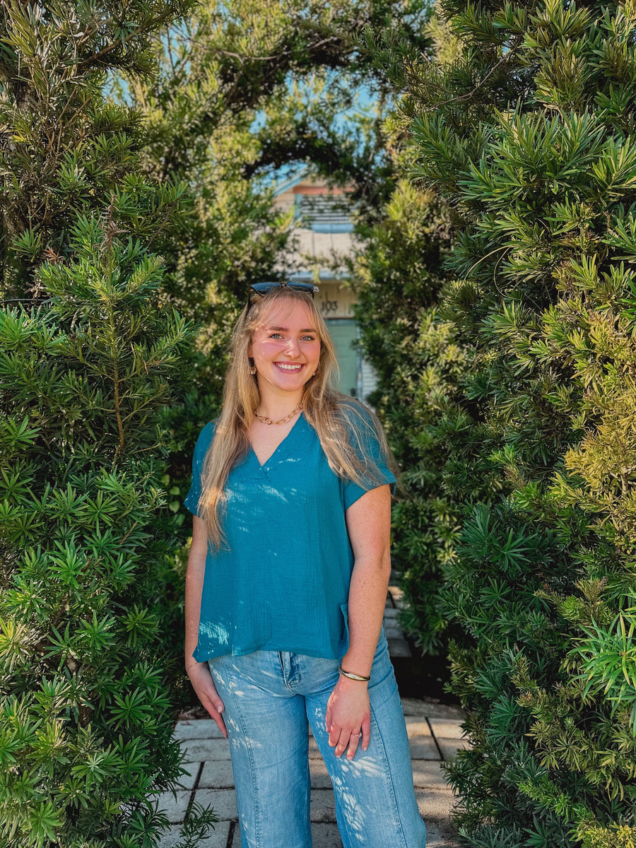 “Trudie” Teal Basic Top