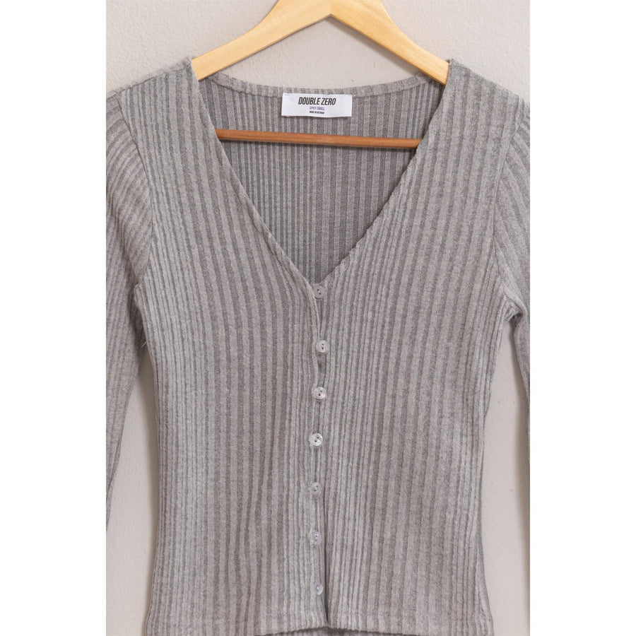 “Deanna” Grey Ribbed Button Front Top