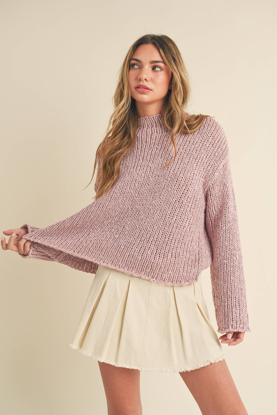 “Irma” Mauve Mock Neck Cropped Sweater