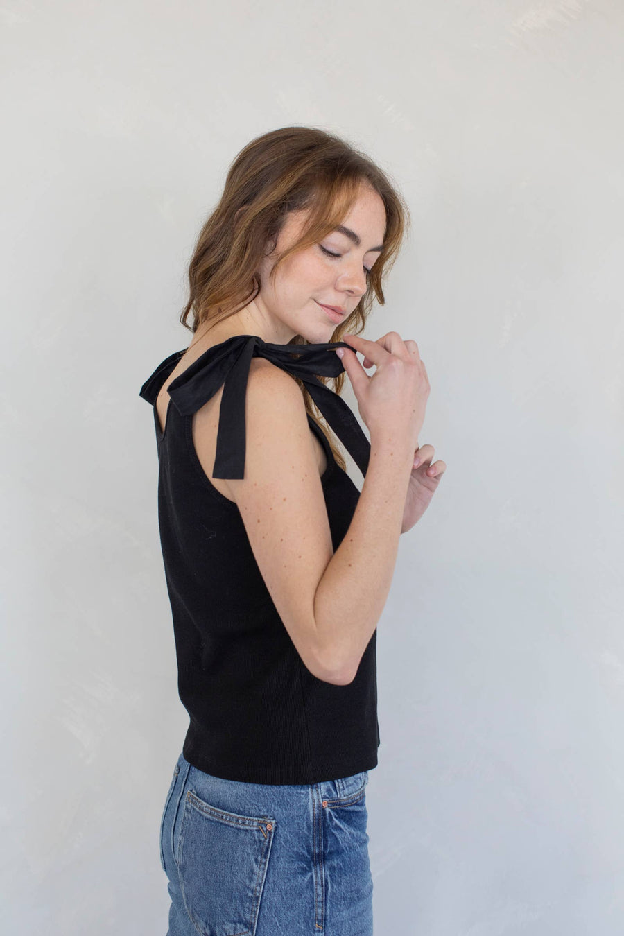 “Jenna” Black Bow Detail Tank Top