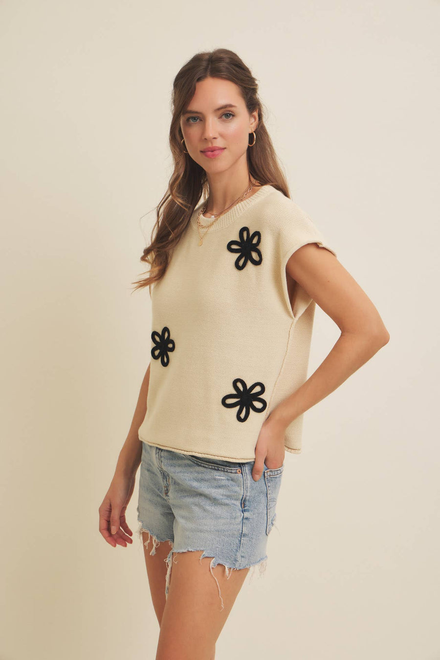 “Elsie” Oversized Embroidered Navy Sweater Vest