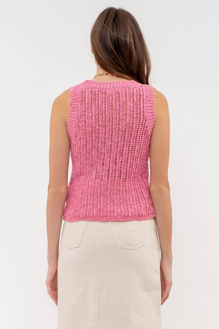 “Deidra” Round Neck Crochet Knit Sweater
