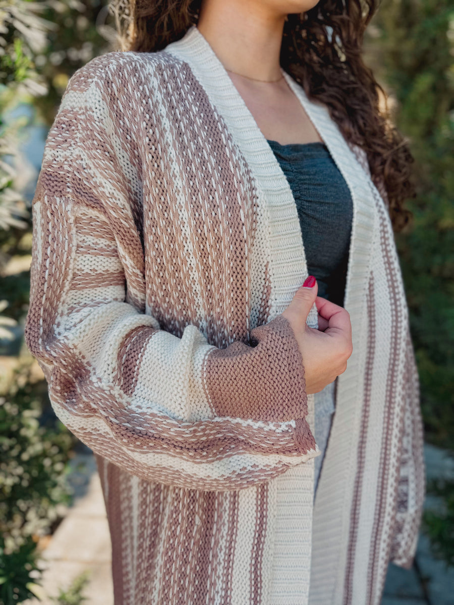 “Donna” Oatmeal and Taupe Striped Cardigan